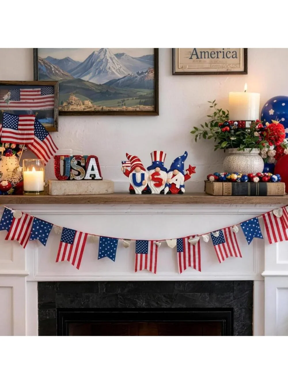 Patriotic 4th of July Garden Gnomes - Outdoor Memorial Day Decor, Stars
